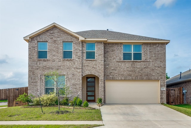 4444 Pentridge Dr, Fort Worth, TX 76036 - traditional home with fence, an attached garage, brick siding, concrete driveway, and a front yard