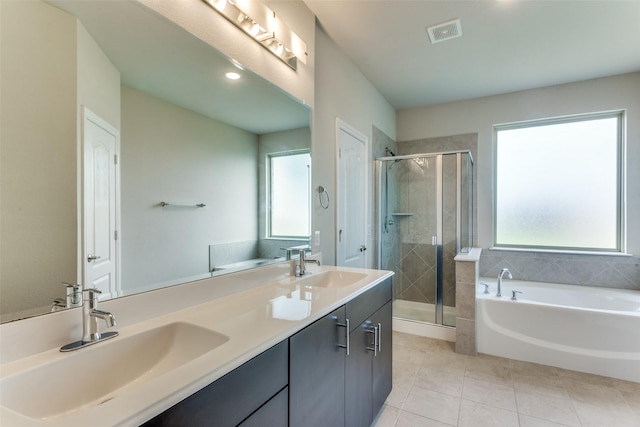 4444 Pentridge Dr, Fort Worth, TX 76036 - full bath with a wealth of natural light, tile patterned flooring, visible vents, and a sink