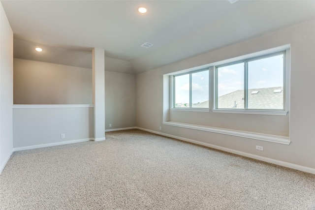 4444 Pentridge Dr, Fort Worth, TX 76036 - carpeted empty room featuring baseboards, visible vents, recessed lighting, and vaulted ceiling