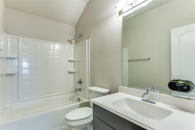 4444 Pentridge Dr, Fort Worth, TX 76036 - bathroom featuring vanity, toilet, a textured wall, and bathtub / shower combination
