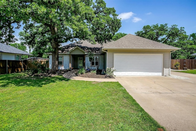 3711 Winding Way, Granbury, TX 76049 - ranch-style home featuring an attached garage, fence, a shingled roof, a front yard, and driveway