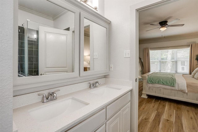 3711 Winding Way, Granbury, TX 76049 - full bathroom with crown molding, ensuite bath, wood finished floors, and a sink
