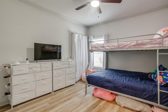 3711 Winding Way, Granbury, TX 76049 - bedroom featuring ornamental molding, light wood-type flooring, and a ceiling fan