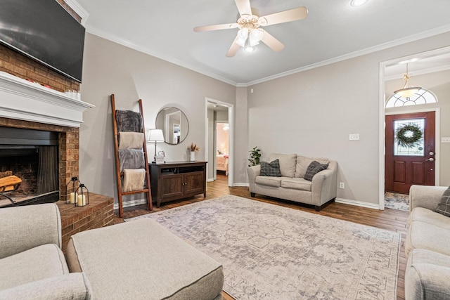10121 Fireside Ln, Forney, TX 75126 - dining area with a ceiling fan, visible vents, dark wood-style flooring, ornamental molding, and recessed lighting
