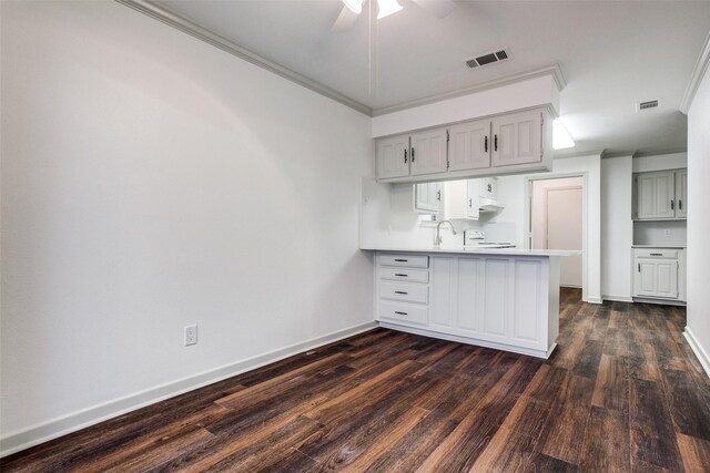 2 Preston Trail Ct, Pantego, TX 76013 - kitchen with a peninsula, visible vents, and dark wood-style floors