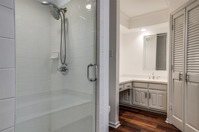 2 Preston Trail Ct, Pantego, TX 76013 - full bathroom with a stall shower, vanity, and wood finished floors