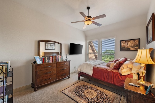bedroom featuring carpet flooring, baseboards, and a ceiling fan