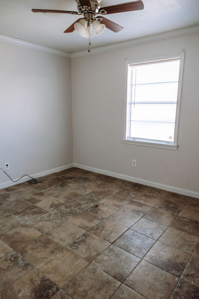 521 E 8th St, Bonham, TX 75418 - empty room with a ceiling fan, ornamental molding, and baseboards