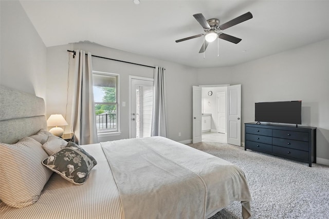 3045 Hamilton St, Plano, TX 75075 - bedroom with carpet floors, baseboards, ensuite bath, access to outside, and lofted ceiling