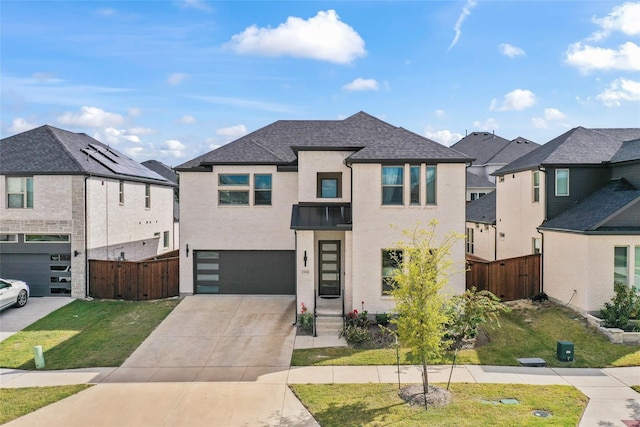 13101 Scissortail Dr, Frisco, TX 75035 - view of front of house with a residential view, stucco siding, driveway, an attached garage, and a balcony