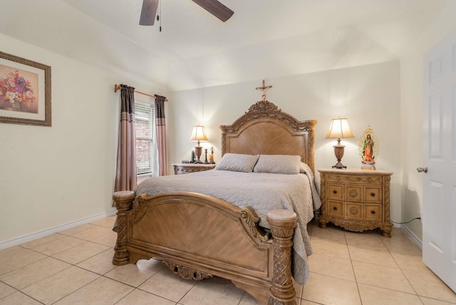 6113 Tilapia Dr, Fort Worth, TX 76179 - bedroom with light tile patterned floors, baseboards, a ceiling fan, and lofted ceiling