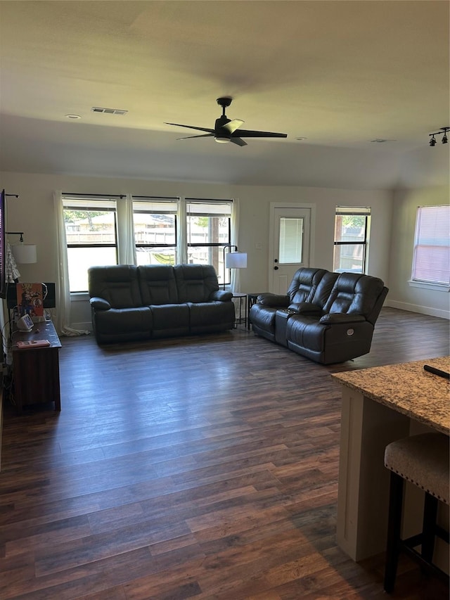 2631 Fish Tank Rd, Corsicana, TX 75110 - living room with ceiling fan and dark wood finished floors