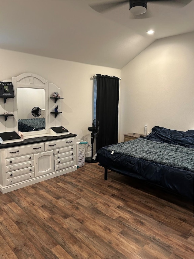2631 Fish Tank Rd, Corsicana, TX 75110 - bedroom featuring lofted ceiling, dark wood finished floors, ceiling fan, and recessed lighting