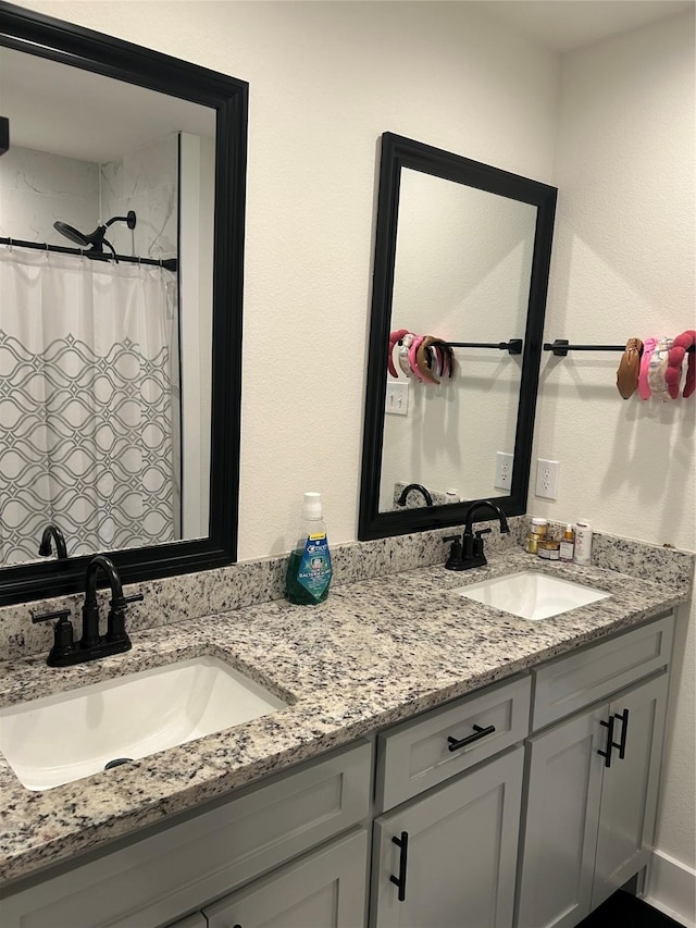 2631 Fish Tank Rd, Corsicana, TX 75110 - bathroom with double vanity and a shower with curtain
