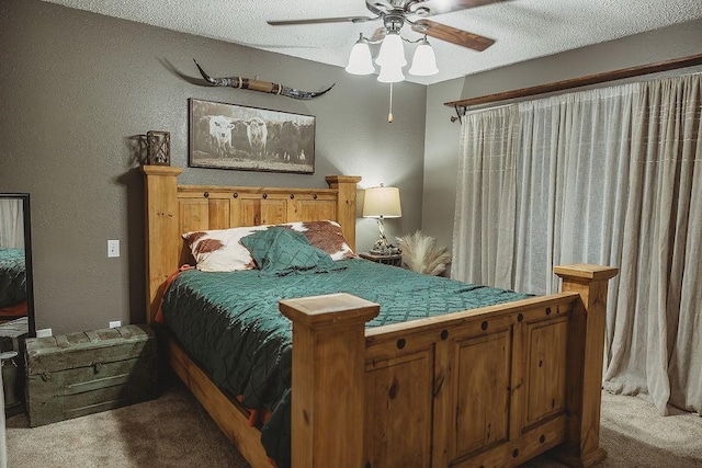 204 County Road 2211, Ivanhoe, TX 75447 - bedroom featuring carpet flooring, ceiling fan, and a textured wall