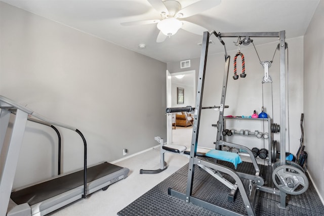3600 Riesling Dr, Denton, TX 76226 - workout area with visible vents, baseboards, and a ceiling fan