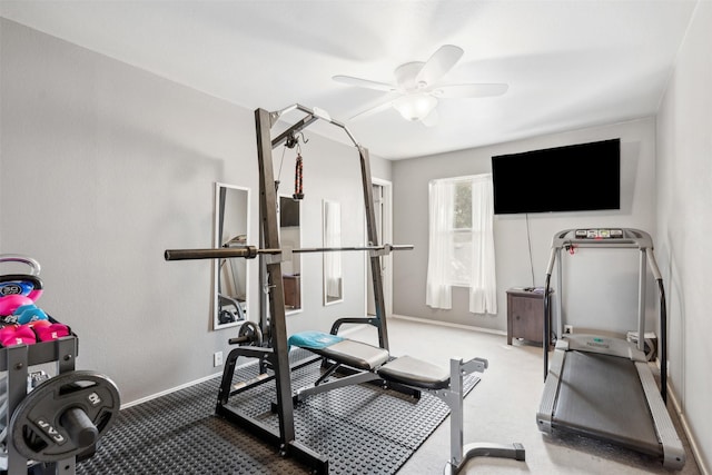 3600 Riesling Dr, Denton, TX 76226 - exercise area with carpet floors, baseboards, and a ceiling fan