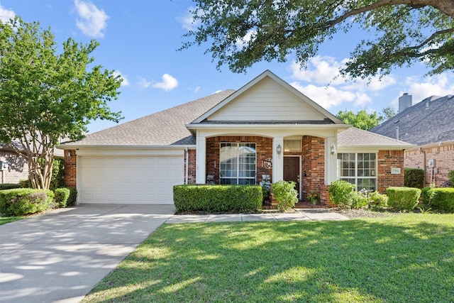 7204 Vanderbilt Dr, Mckinney, TX 75072 - view of front of home with an attached garage, brick siding, a front lawn, and driveway
