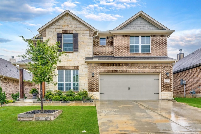 2009 Gill Star Dr, Haslet, TX 76052 - traditional home with stone siding, brick siding, concrete driveway, a garage, and a front lawn