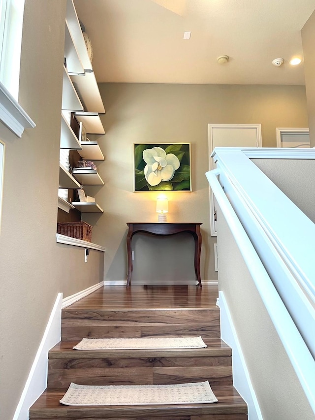 7125 Cotton Seed Dr, Mckinney, TX 75070 - stairs with wood finished floors, baseboards, and recessed lighting