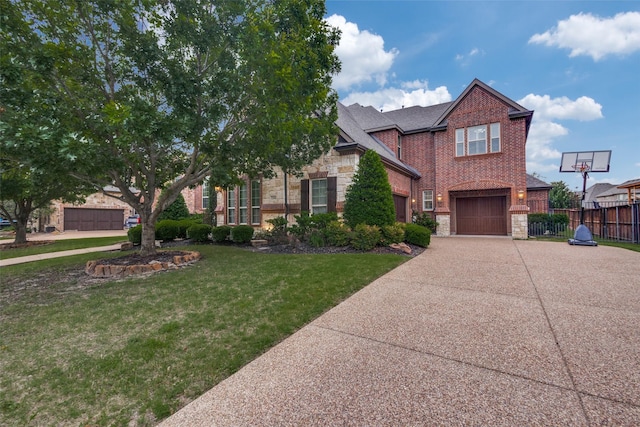 2204 Aberdeen Dr, Trophy Club, TX 76262 - view of front of home featuring stone siding, driveway, brick siding, and a garage