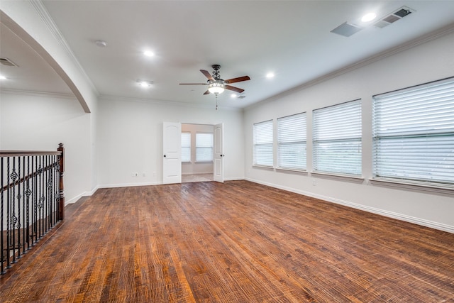 2204 Aberdeen Dr, Trophy Club, TX 76262 - spare room featuring a ceiling fan, arched walkways, recessed lighting, baseboards, and crown molding