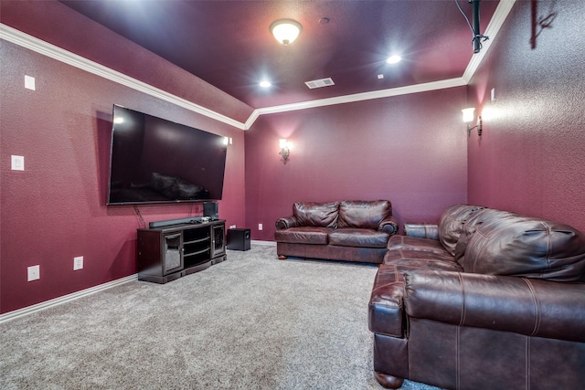 2204 Aberdeen Dr, Trophy Club, TX 76262 - carpeted home theater room with ornamental molding, a textured wall, and baseboards
