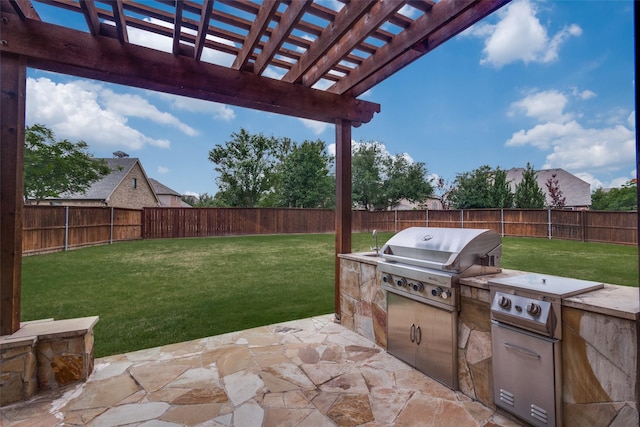 2204 Aberdeen Dr, Trophy Club, TX 76262 - view of patio / terrace with a grill, area for grilling, a pergola, and a sink