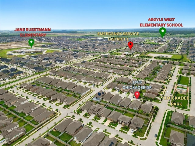 1405 Chickadee Dr, Argyle, TX 76226 - aerial overview of property's location with nearby suburban area
