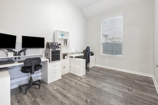 1405 Chickadee Dr, Argyle, TX 76226 - office with vaulted ceiling, wood finished floors, and baseboards