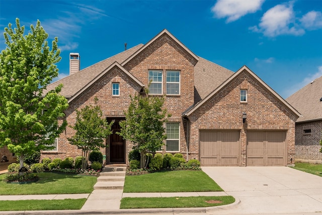 4625 Man O War Rd, Carrollton, TX 75010 - view of front of house with brick siding, driveway, a front lawn, and roof with shingles