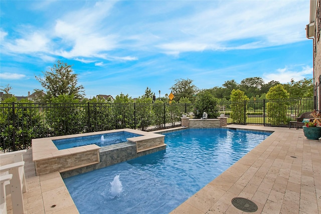 2700 Tremont Blvd, Mckinney, TX 75071 - view of swimming pool featuring a pool with connected hot tub, fence, and a patio area