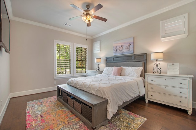 2700 Tremont Blvd, Mckinney, TX 75071 - bedroom featuring crown molding, dark wood-type flooring, baseboards, and ceiling fan