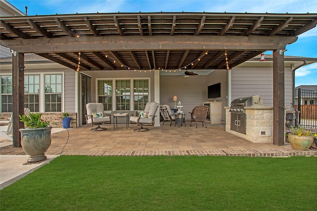 2700 Tremont Blvd, Mckinney, TX 75071 - view of patio / terrace featuring an outdoor kitchen and a ceiling fan