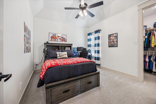 2028 Carrie Ct, Weatherford, TX 76088 - bedroom with a walk in closet, light carpet, baseboards, a closet, and ceiling fan