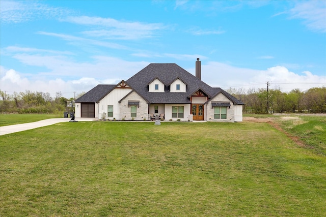 2028 Carrie Ct, Weatherford, TX 76088 - view of front of house featuring a chimney, concrete driveway, a front lawn, a garage, and roof with shingles
