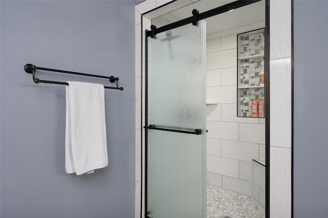 bathroom with a stall shower