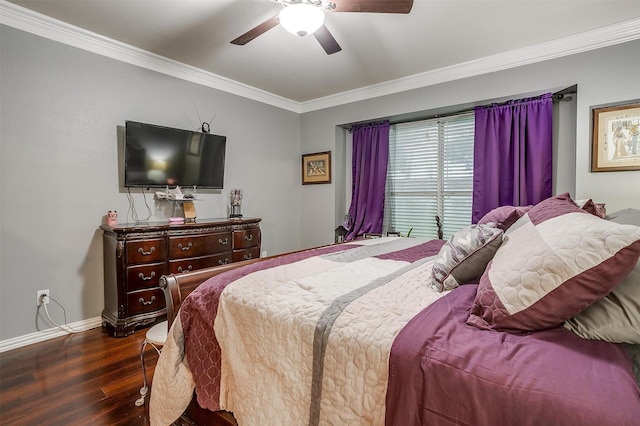 111 Evening Star Cir, Red Oak, TX 75154 - bedroom with dark wood-style floors, crown molding, baseboards, and ceiling fan