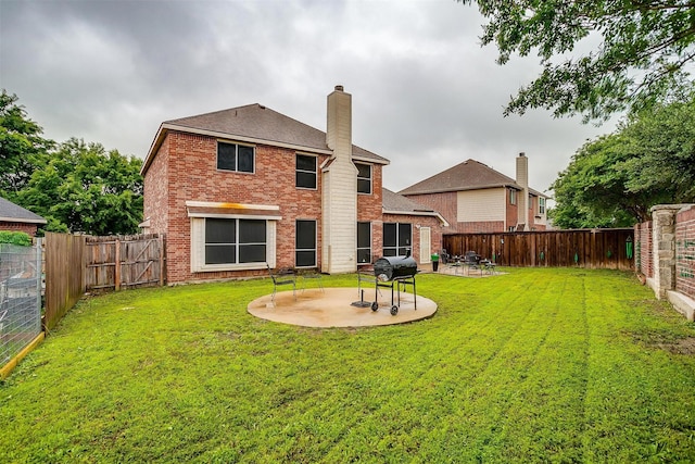 111 Evening Star Cir, Red Oak, TX 75154 - rear view of house with a patio area, brick siding, and a chimney