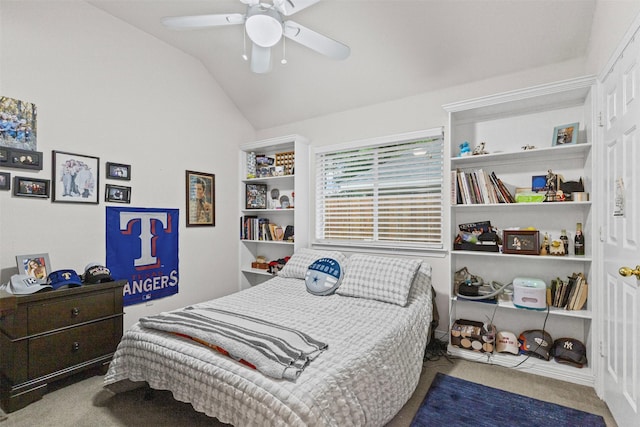 4119 Timbersedge Trl, Arlington, TX 76015 - carpeted bedroom with vaulted ceiling and a ceiling fan
