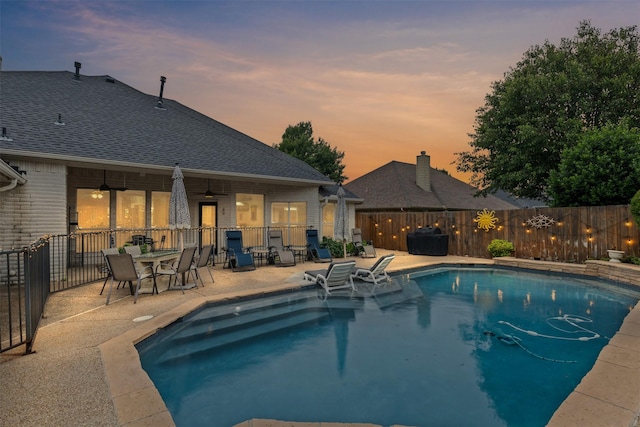4119 Timbersedge Trl, Arlington, TX 76015 - view of pool featuring a ceiling fan, a fenced backyard, and a patio