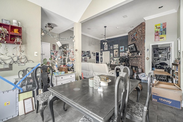 7508 Lake Highlands Dr, Fort Worth, TX 76179 - dining area featuring crown molding and a ceiling fan