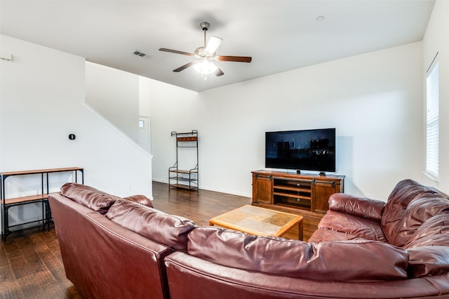 4354 Hebron St, Irving, TX 75061 - living area featuring wood finished floors, a ceiling fan, and baseboards