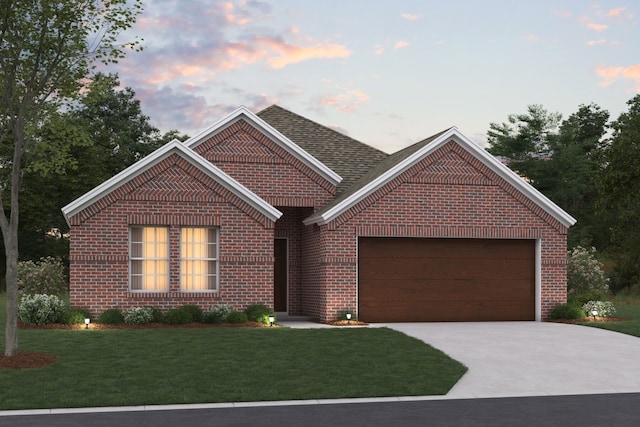 3820 Yarrow Dr, Argyle, TX 76226 - single story home featuring brick siding, an attached garage, concrete driveway, and a lawn