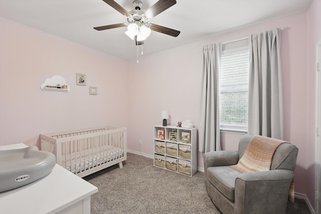 3409 Brady Starr Dr, Aubrey, TX 76227 - bedroom featuring a crib, carpet, baseboards, and ceiling fan
