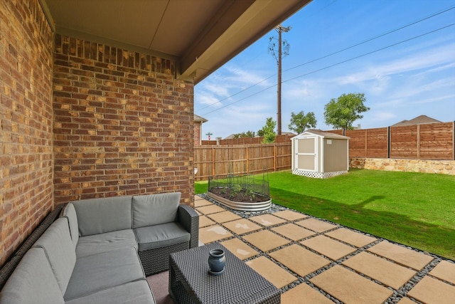 3409 Brady Starr Dr, Aubrey, TX 76227 - view of patio with a storage shed, an outdoor hangout area, and an outdoor structure