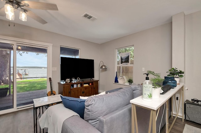 14070 Rucker St, Azle, TX 76020 - living room featuring dark wood finished floors and a ceiling fan