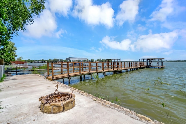14070 Rucker St, Azle, TX 76020 - dock area featuring an outdoor fire pit and a water view