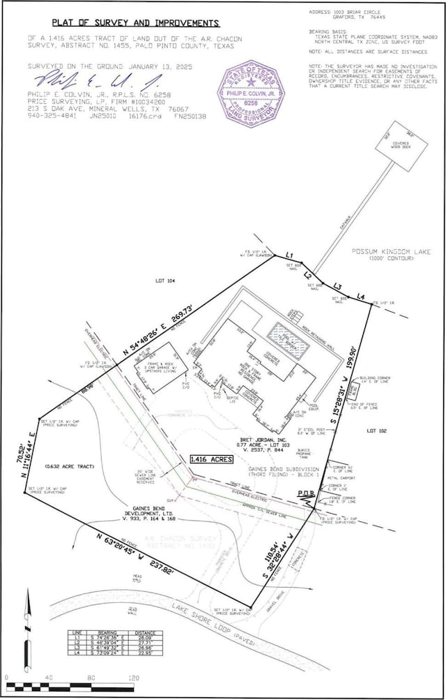 1003 Briar Cir, Possum Kingdom Lake, TX 76449 - survey map / technical document