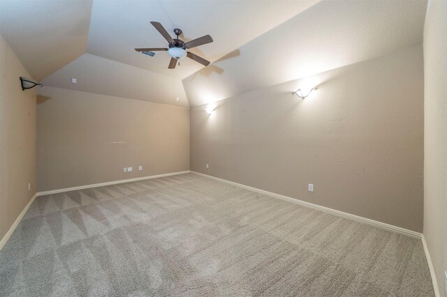 1364 Aubrey Ln, Frisco, TX 75033 - empty room featuring carpet flooring, a ceiling fan, baseboards, and lofted ceiling
